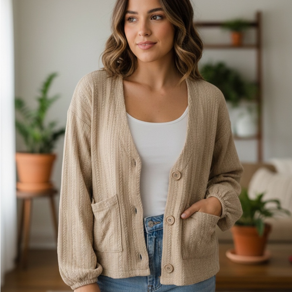 Forever 21 Beige Button-Up Cardigan